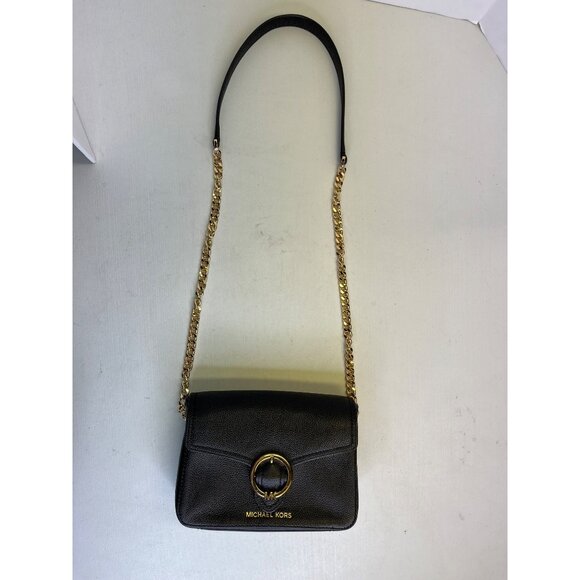 Michael Kors Womens Wanda Black Leather Crossbody Bag With Gold Chain Strap - Picture 1 of 15